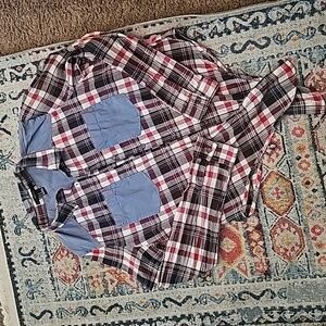 Plaid/Denim button-up rodeo blouse size M